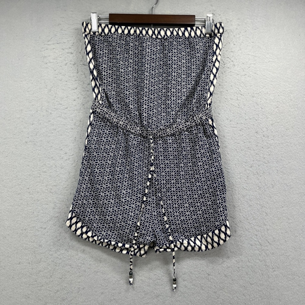 Angie Romper Womens M Blue Strapless Medallion Geometric Boho Chic Summer Beach